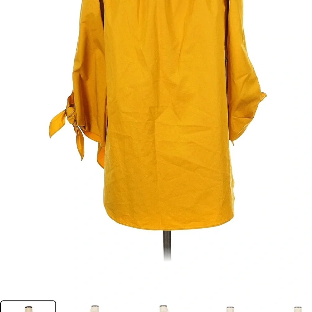 Tibi Mustard Yellow Blouse with Tie Sleeves Size 12 - Picture 4 of 6